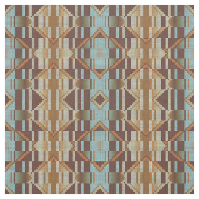 Turquoise Teal Blue Green Orange Brown Ethnic Look Fabric (Swatch)