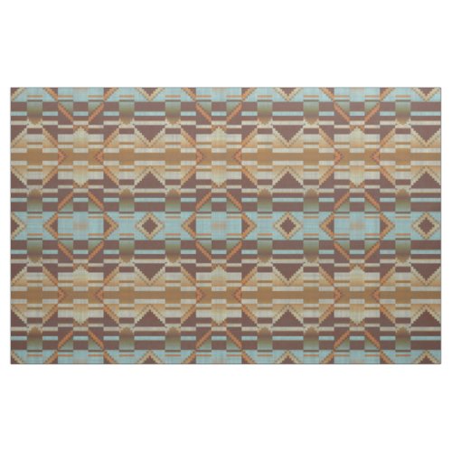 Turquoise Teal Blue Green Orange Brown Ethnic Look Fabric