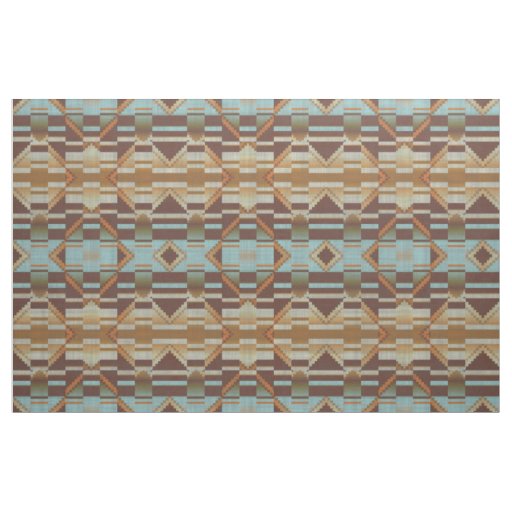 Turquoise Teal Blue Green Orange Brown Ethnic Look Fabric