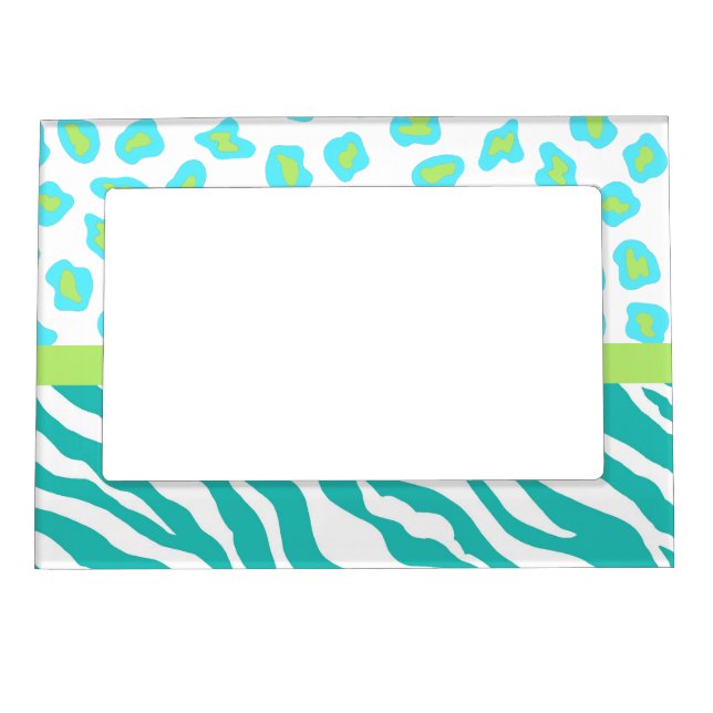 Turquoise Teal Blue Green Zebra Leopard Skin Photo Magnetic Photo Frame (Front)
