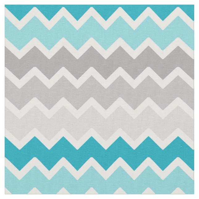 Turquoise Teal Blue Grey Gray Ombre Chevron Fabric (Close Up)
