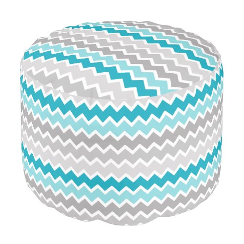 Turquoise Teal Blue Grey Gray Ombre Chevron Girl Pouf