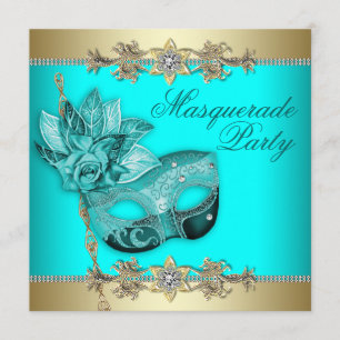 Turquoise Teal Blue Masquerade Party Invitations