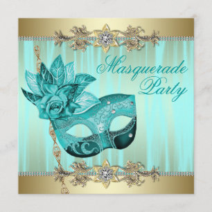 Turquoise Teal Blue Masquerade Party Invitations