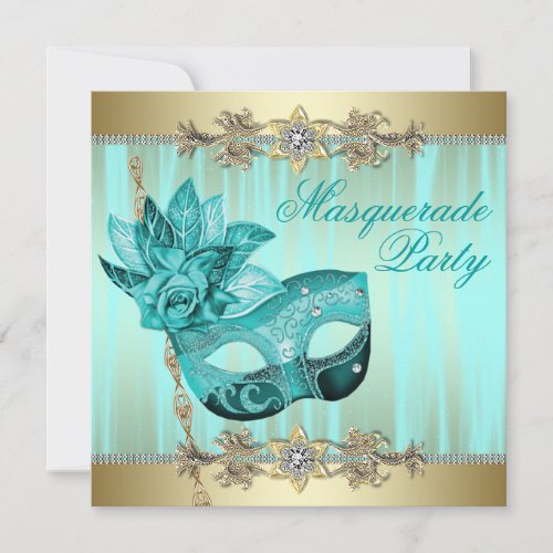 Turquoise Teal Blue Masquerade Party Invitations