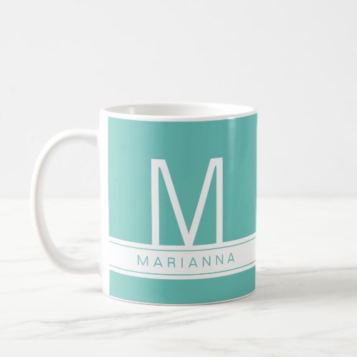 Turquoise Teal Blue Modern Monogram and Name Coffee Mug