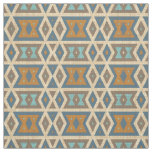 Turquoise Teal Blue Orange Aztec Mosaic Pattern Fabric