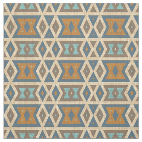 Turquoise Teal Blue Orange Aztec Mosaic Pattern Fabric