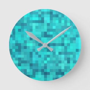 Turquoise Teal Blue Pattern Round Clock