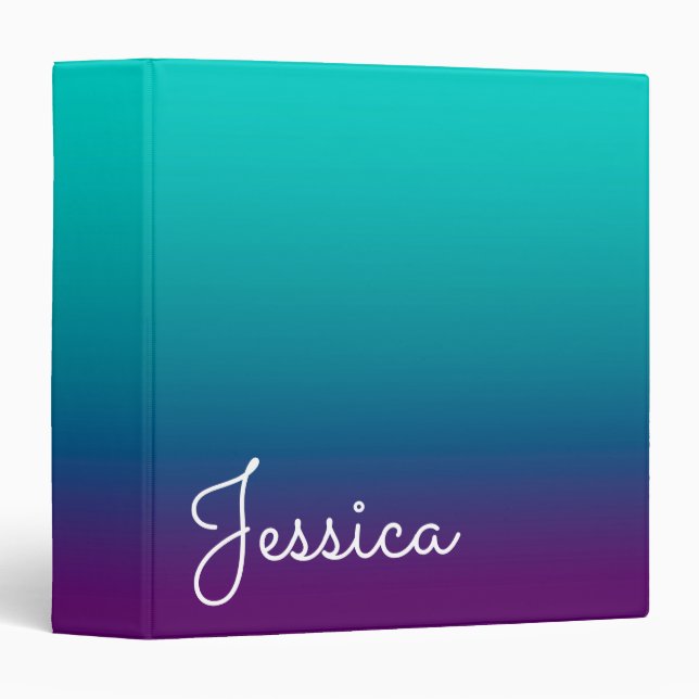 Turquoise Teal Blue Purple Gradient 3 Ring Binder (Front/Spine)