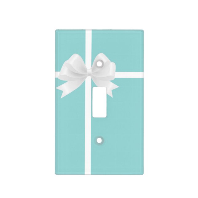 Turquoise Teal Blue & White Bow Modern Chic Light Switch Cover (Front)