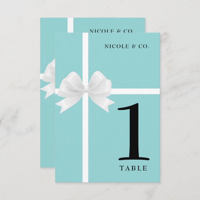 Turquoise Teal Blue & White Bow Table Numbers (Front/Back)