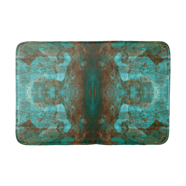 Turquoise Teal Brown Abstract Southwestern Pattern Bathroom Mat (Front)