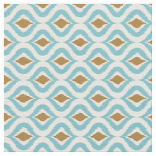 Turquoise Teal Brown Retro Chic Ikat Drops Pattern Fabric