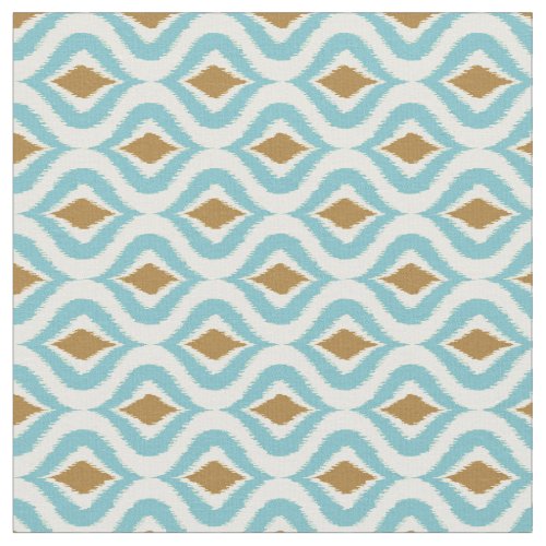 Turquoise Teal Brown Retro Chic Ikat Drops Pattern Fabric