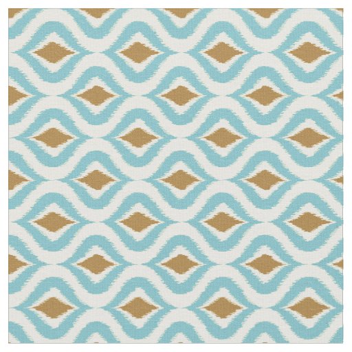 Turquoise Teal Brown Retro Chic Ikat Drops Pattern Fabric
