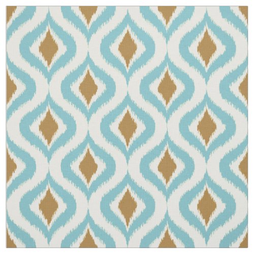 Turquoise Teal Brown Retro Chic Ikat Drops Pattern Fabric