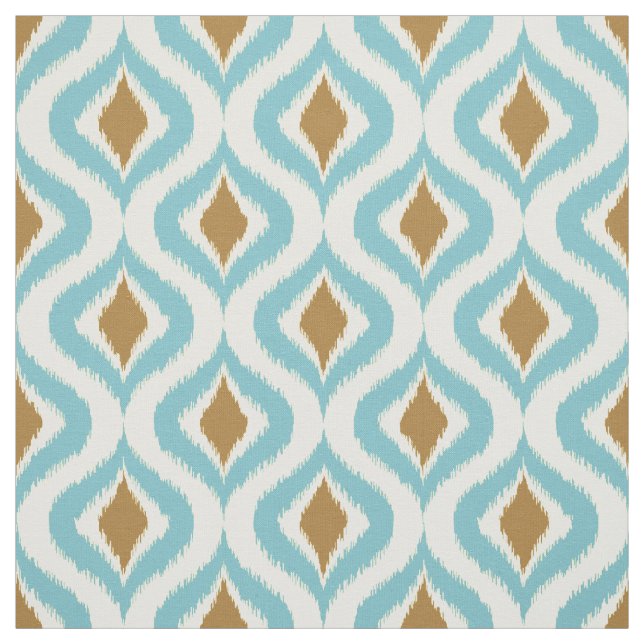 Turquoise Teal Brown Retro Chic Ikat Drops Pattern Fabric (Swatch)