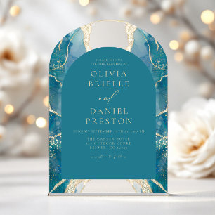 Turquoise Teal Bue Gold Agate Wedding Elegant Acrylic Invitations