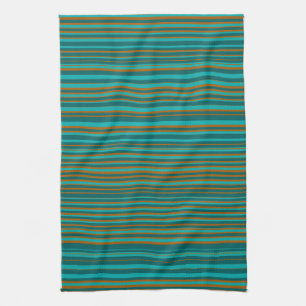 Turquoise Teal & Burnt Orange Stripes Kitchen Towel