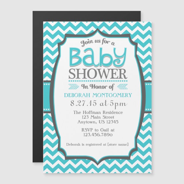 Turquoise Teal Chevron Magnetic Baby Shower Invite (Front/Back)