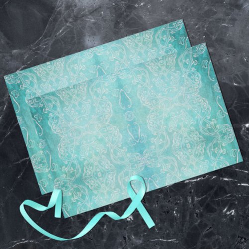 Turquoise Teal Classic Baroque Elegant Distressed  Tissue Paper