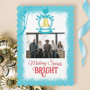 Turquoise, Teal Company Logo Christmas Photo Holiday Card