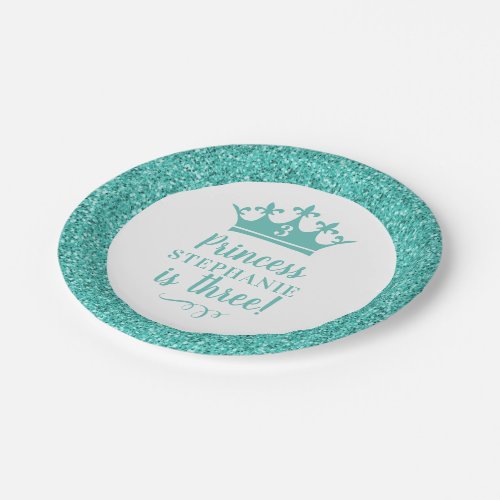 Turquoise Teal Crown Tiara Princess Birthday Paper Plates