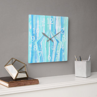 Turquoise Teal Diamond Pentagon Geometric Clock