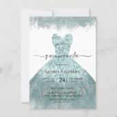 Turquoise Teal Dress Quinceanera Party Invitation (Front)