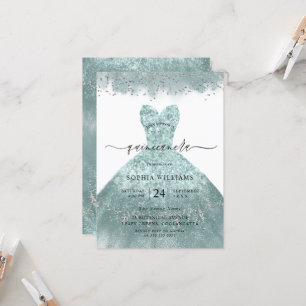 Turquoise Teal Dress Quinceanera Party Invitation