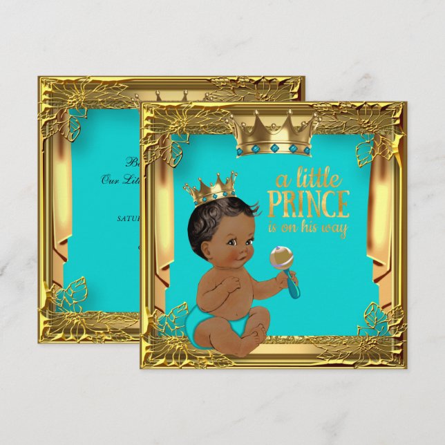 Turquoise Teal Ethnic Prince Baby Shower Invitation (Front/Back)