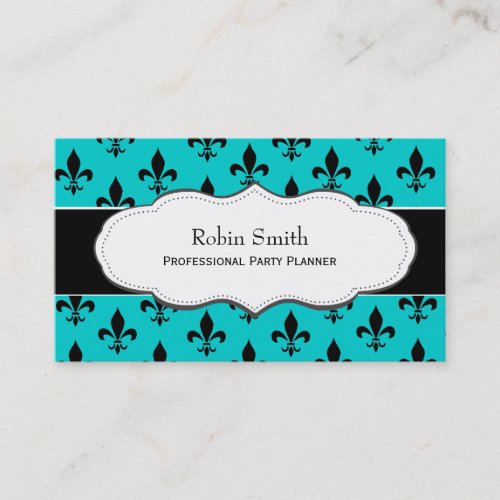 Turquoise  Teal Fleur de Lis business cards