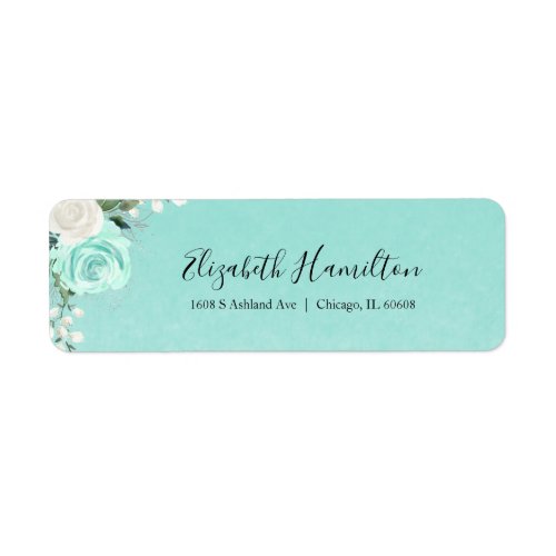 Turquoise Teal Floral Watercolor Elegant Label