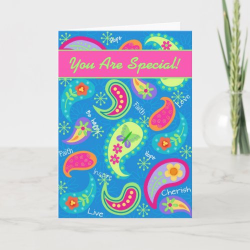 Turquoise Teal Fuchsia Paisley You are Special Thank You Card