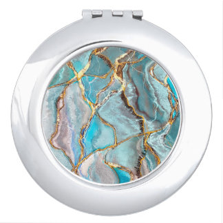 Turquoise Teal Geode Kintsugi Wedding Acrylic Tray Compact Mirror