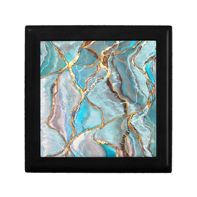 Turquoise Teal Geode Kintsugi Wedding Acrylic Tray Gift Box (Front)