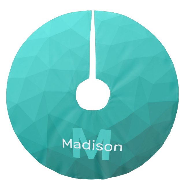 Turquoise teal geometric mesh pattern Monogram Brushed Polyester Tree Skirt (Front)
