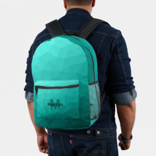 Turquoise teal geometric mesh pattern Monogram Printed Backpack