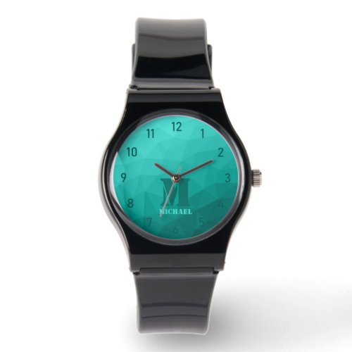 Turquoise teal geometric mesh pattern Monogram Watch