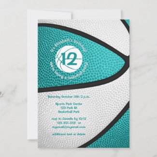 turquoise teal girls basketball sports party announcement