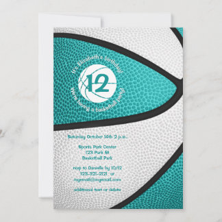 turquoise teal girls basketball sports party invitation