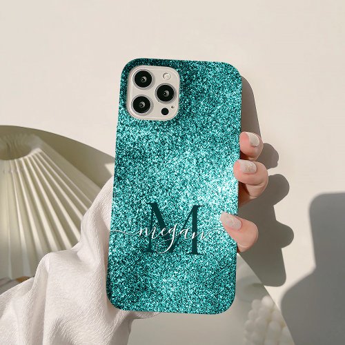 Turquoise Teal Glitter Sparkle Shimmer Metallic  iPhone 15 Pro Max Case
