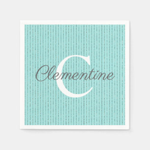 Turquoise Teal Glitter Stripes Girly Monogram Napkins