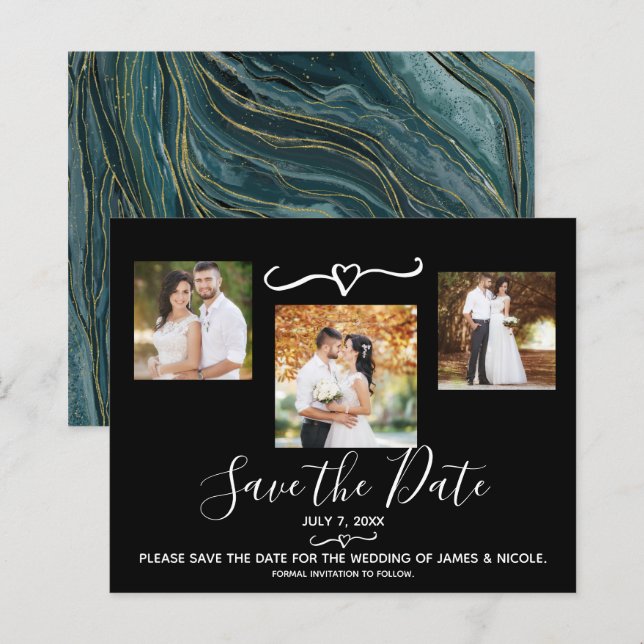 Turquoise Teal Gold Photo Wedding Save the Date (Front/Back)