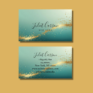 Turquoise Teal Gold Script Business Card