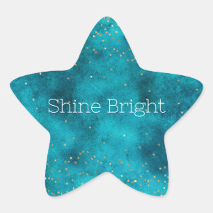 Turquoise Teal Gold Sparkle Star Sticker