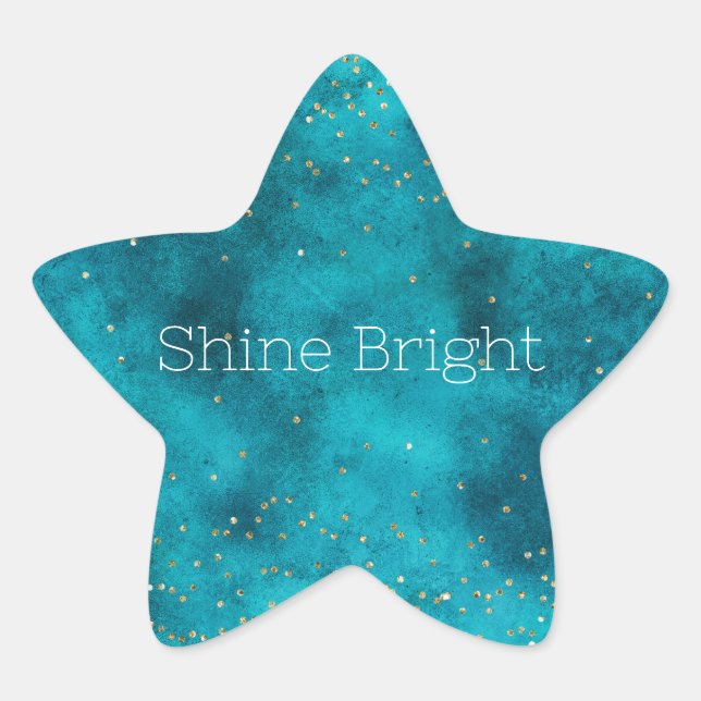 Turquoise Teal Gold Sparkle  Star Sticker (Front)