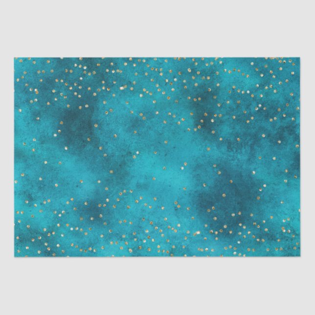 Turquoise Teal Gold Sparkle  Tissue Paper (Front)