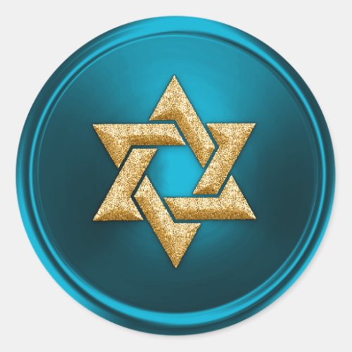 Turquoise Teal Gold Star of David Envelope Seal